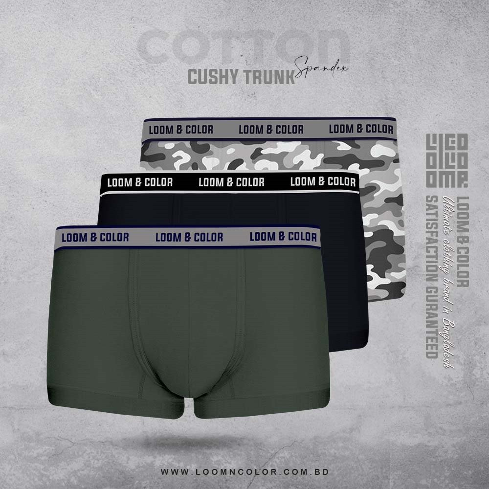 Men's Cushy Trunk 3 Pack(Dkgrey-black-army)